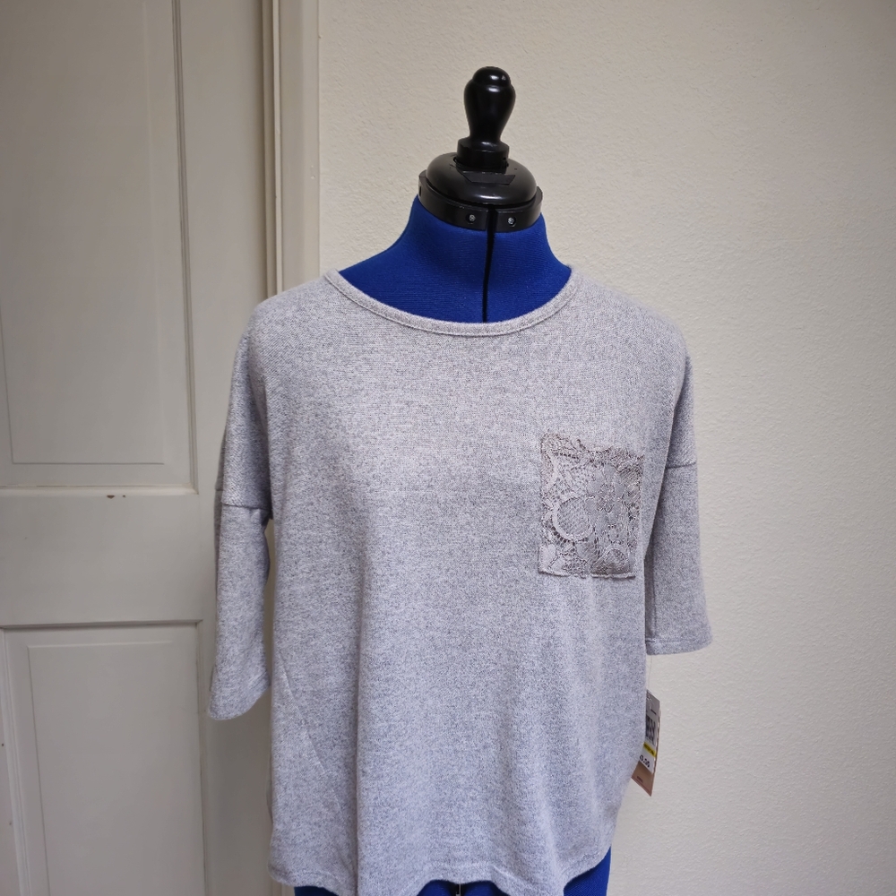 Wallflower Lace Pocket Grey Soft Blouse